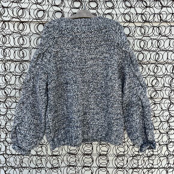 Gap gray white chunky knit fisherman weave sweater wool blend LARGE NWT - Picture 3 of 6